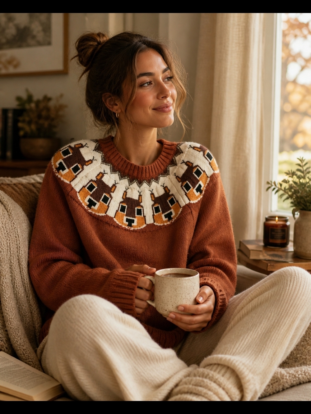 Cozy Brown Squirrel Yoke Sweater - Women's XS